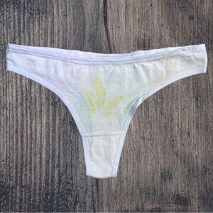 NEW Eco-dyed Leaf White Cotton Thong Panty Medium